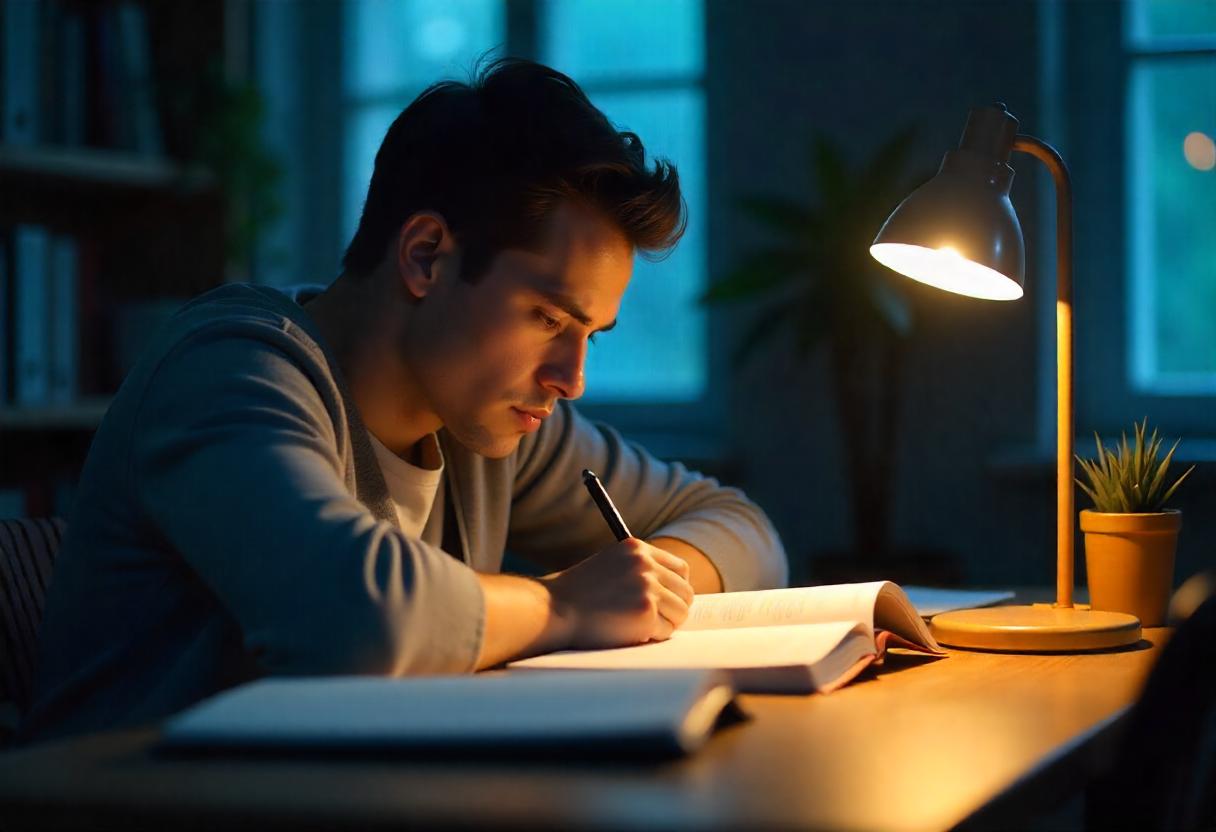 Student uczący się przy biurku